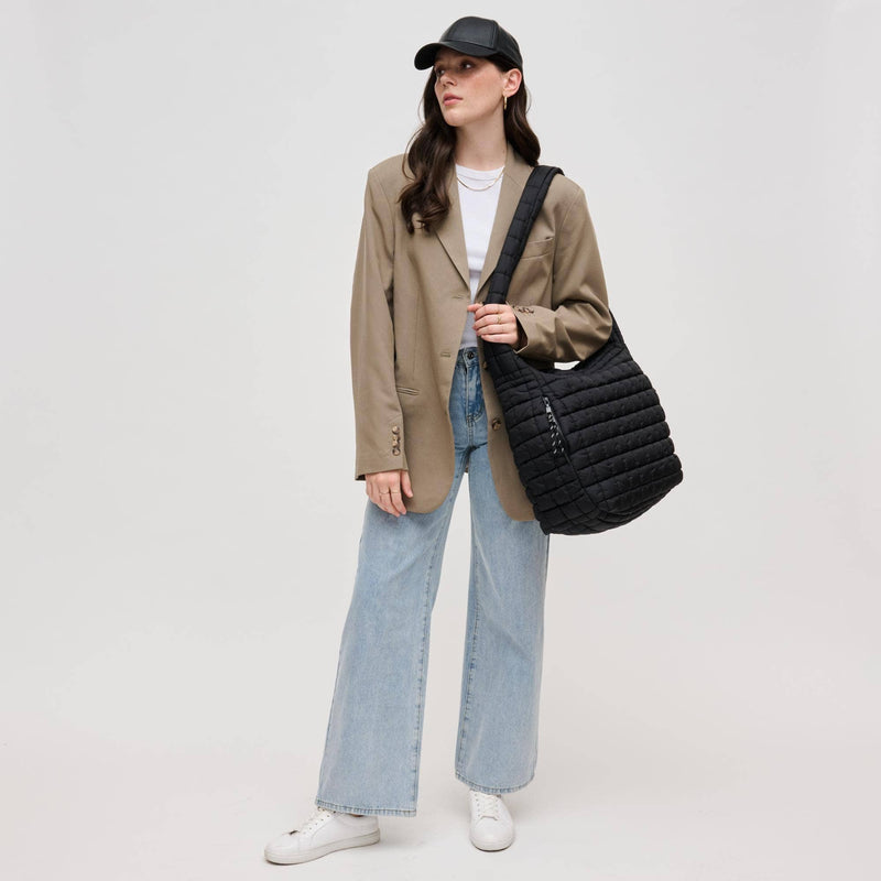 Leda Quilted Nylon Puffer Hobo: Black