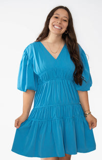 Balloon Sleeve V-Neck Dress