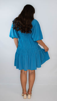 Balloon Sleeve V-Neck Dress
