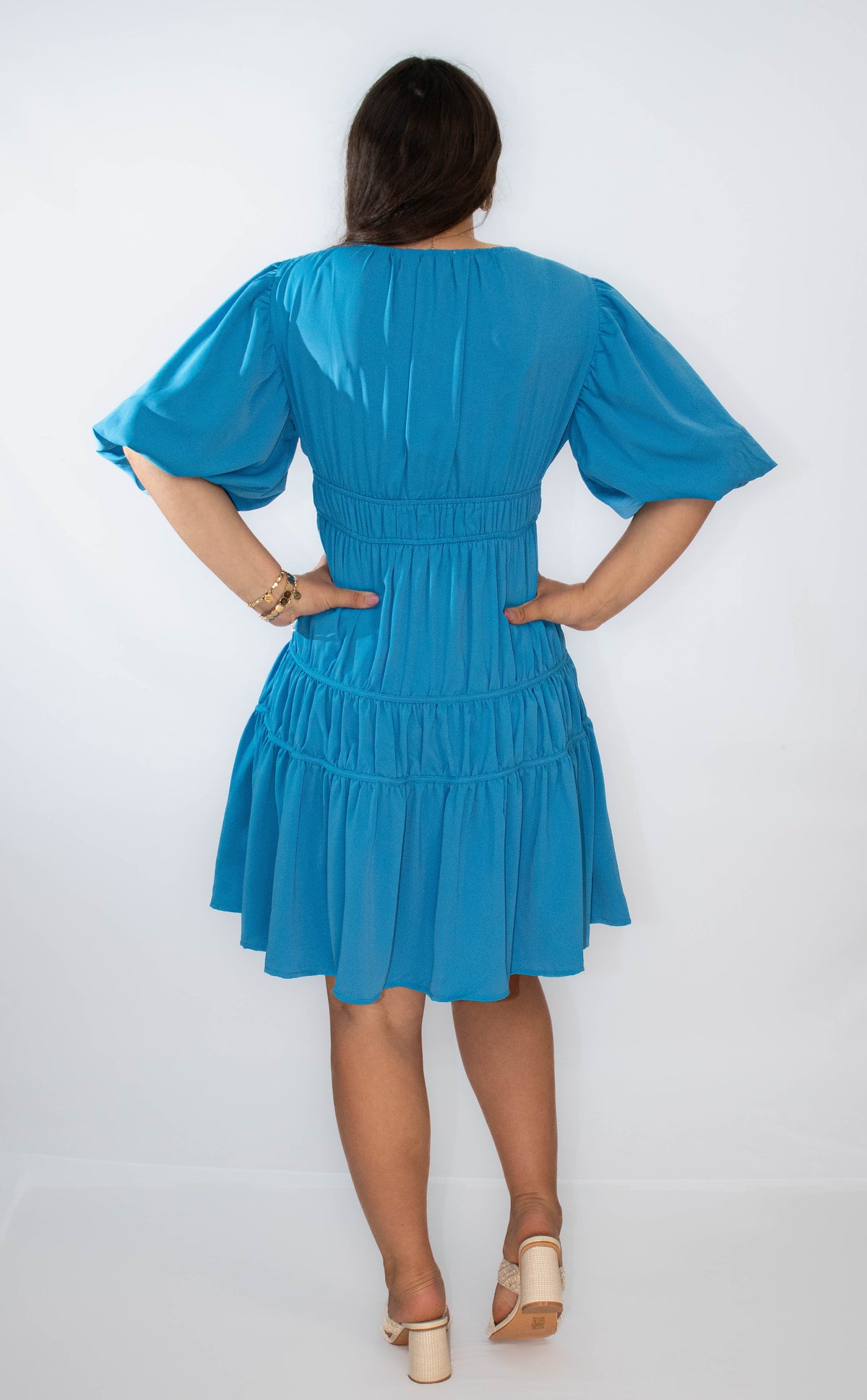 Balloon Sleeve V-Neck Dress