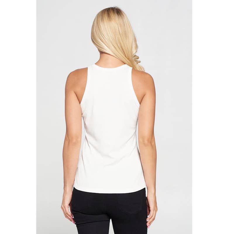 Racer Back Rib Knit Tank Top: IVORY