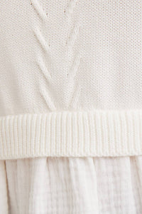 Round Neck Ruffle Sleeve Woven Mix Top