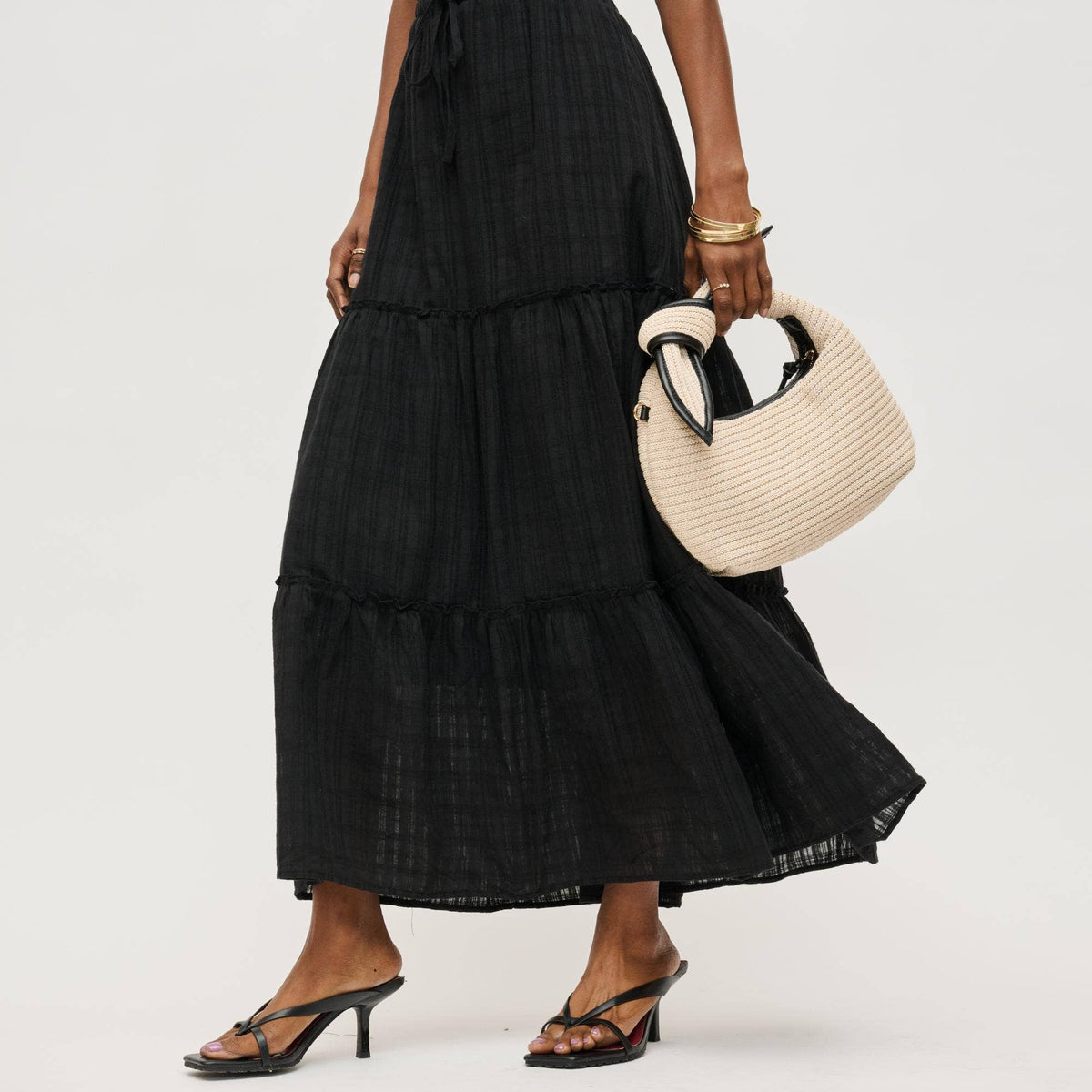 Paloma Knot Straw Crossbody: Ivory Black