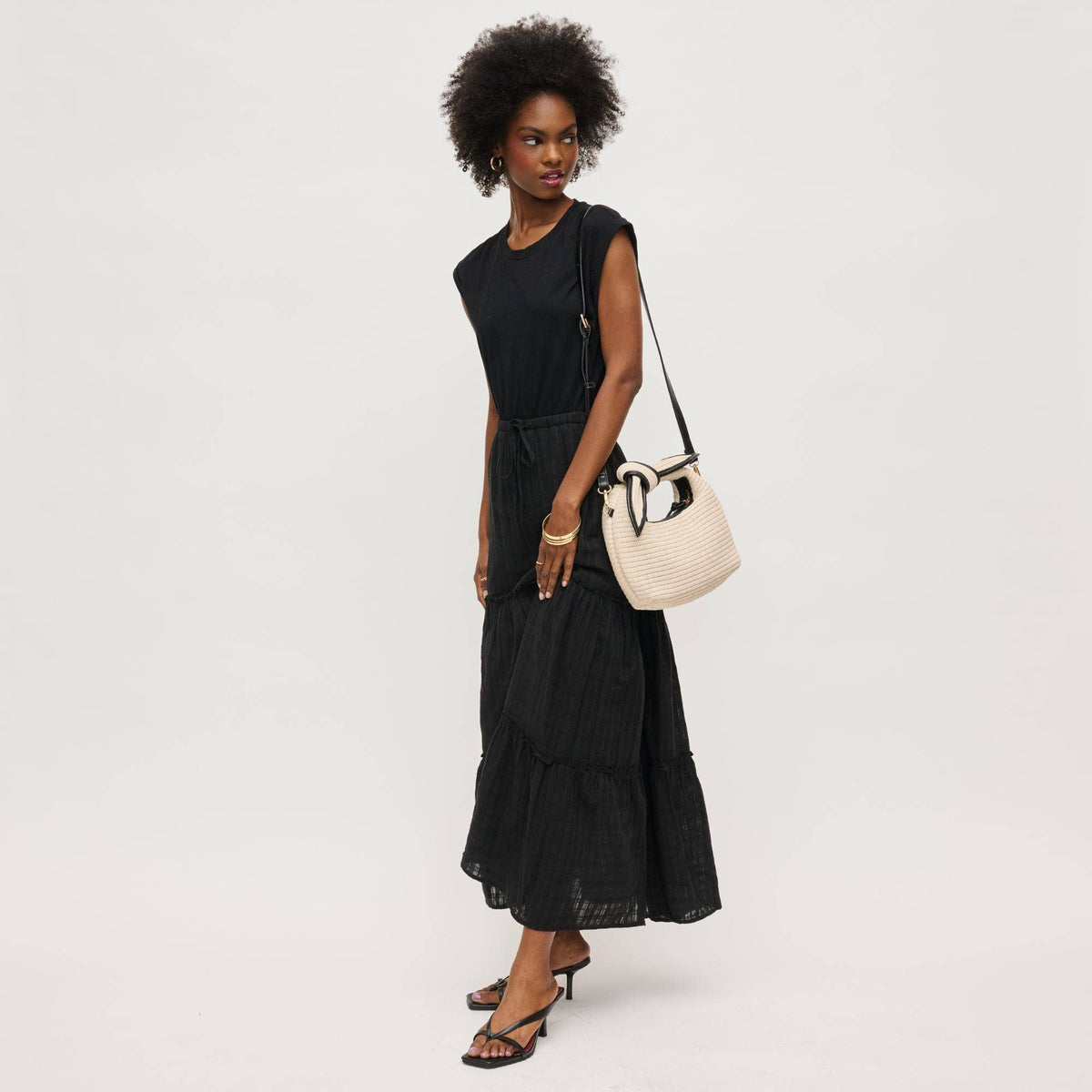 Paloma Knot Straw Crossbody: Ivory Black
