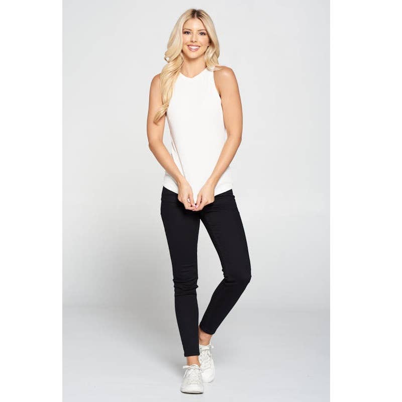 Racer Back Rib Knit Tank Top: IVORY