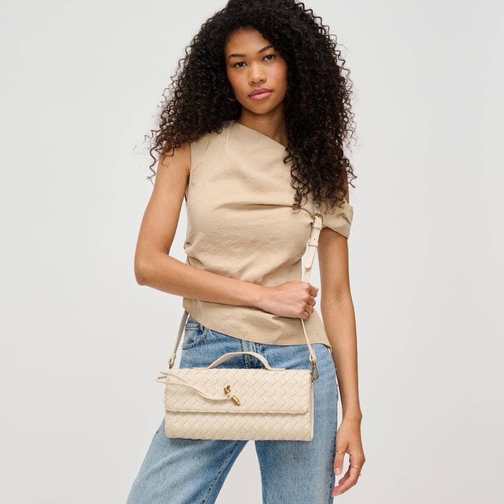 Ada Top Handle Woven East West Clutch Crossbody: Oatmilk