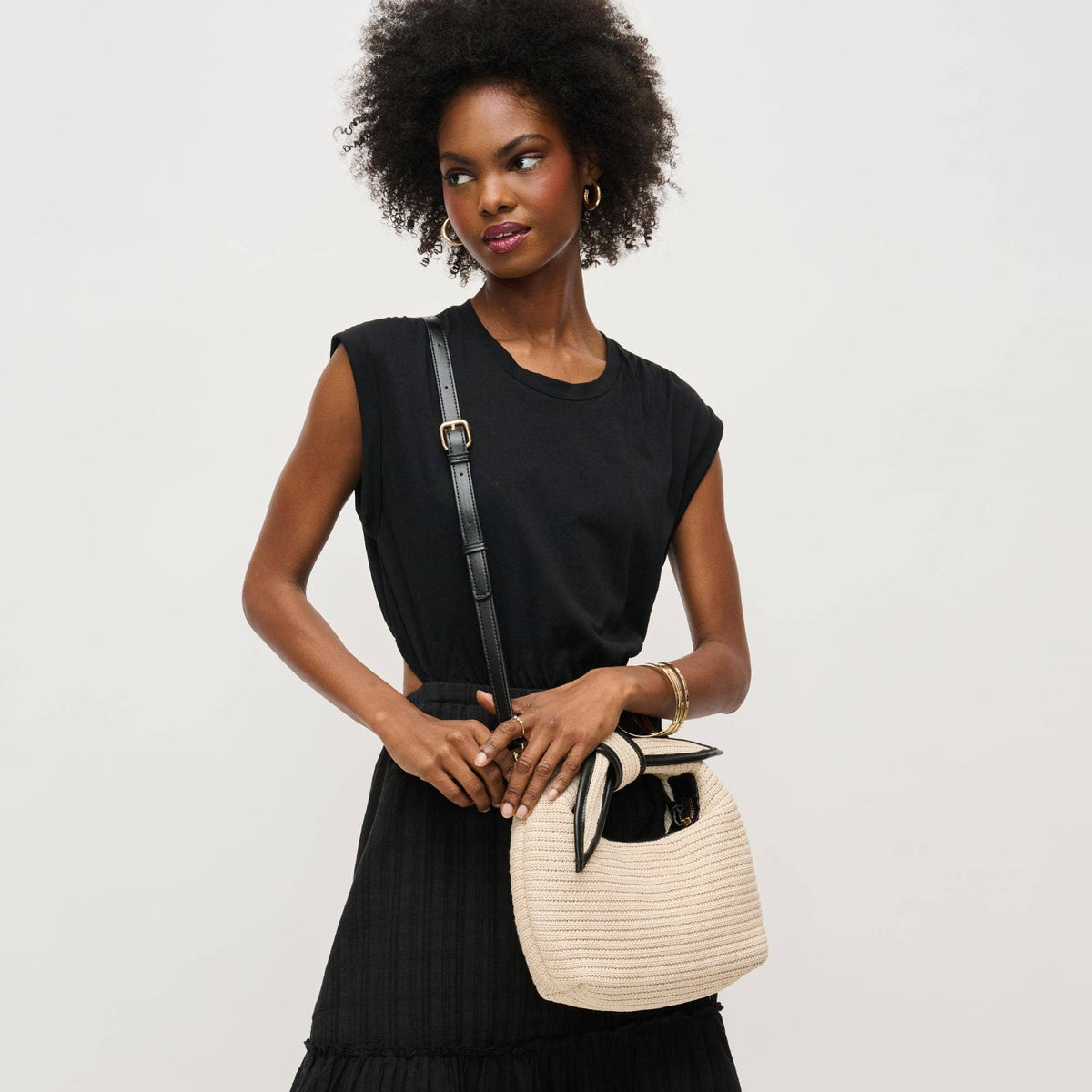 Paloma Knot Straw Crossbody: Ivory Black