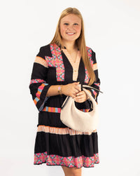 Black Geometric Print Ruffle Mini Dress