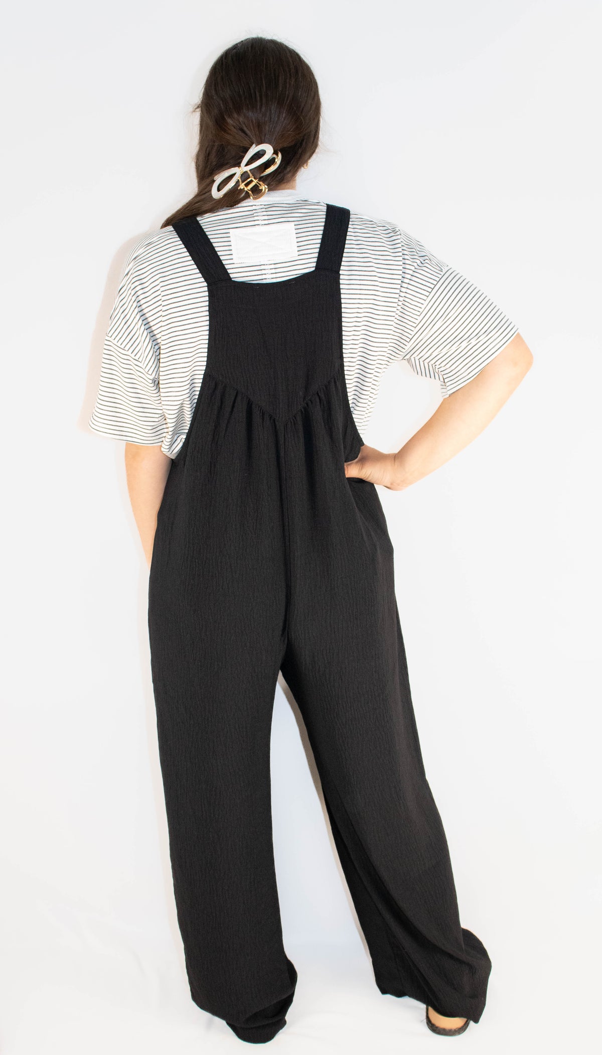 Solid Button Sling Jumpsuit- Black