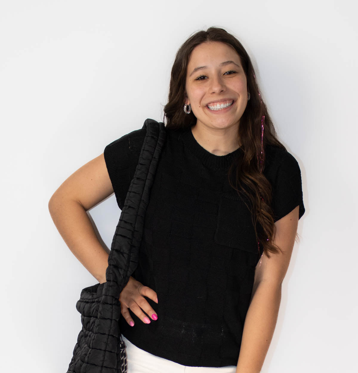 Black Lattice Textured Knit Top