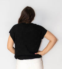 Black Lattice Textured Knit Top