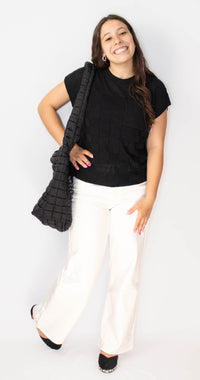 Black Lattice Textured Knit Top