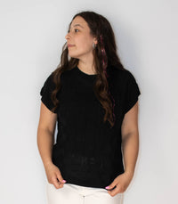 Black Lattice Textured Knit Top