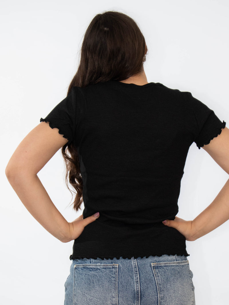 Ruffle Short Sleeve Top- Black