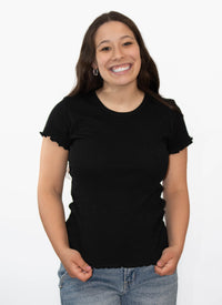 Ruffle Short Sleeve Top- Black