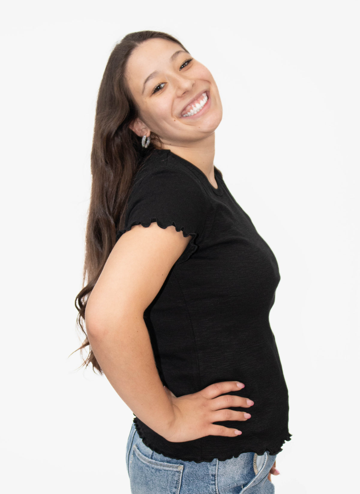 Ruffle Short Sleeve Top- Black