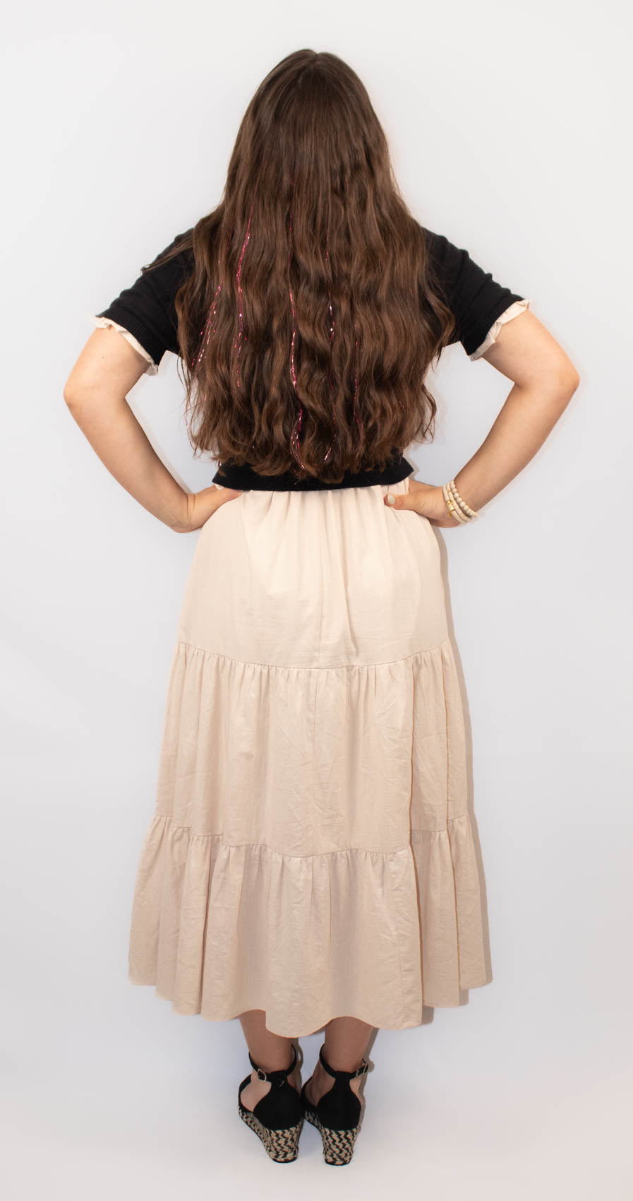 Tiered Midi Dress With Sweater Top and Woven Skirt