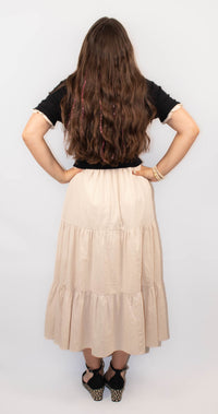 Tiered Midi Dress With Sweater Top and Woven Skirt