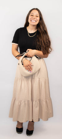 Tiered Midi Dress With Sweater Top and Woven Skirt