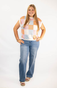 Checkered Color Block Top