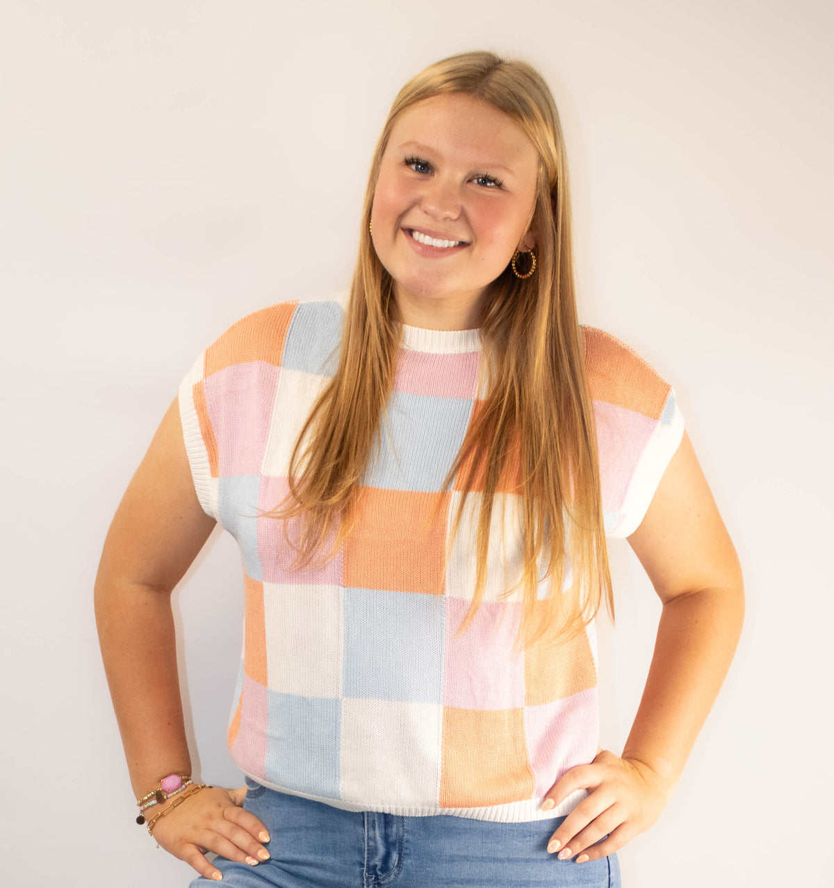 Checkered Color Block Top