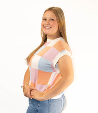 Checkered Color Block Top