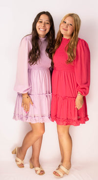 Long Sleeve Smocked Dress-Lilac