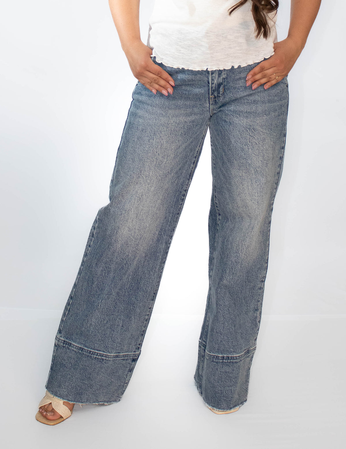 HIGH RISE COMFORT STRETCH TROUSER WIDE LEG JEANS