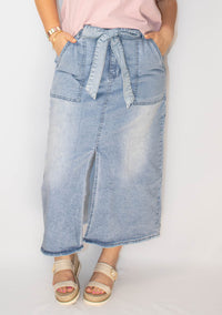 Light Wash Belted High Waist Denim Skirt