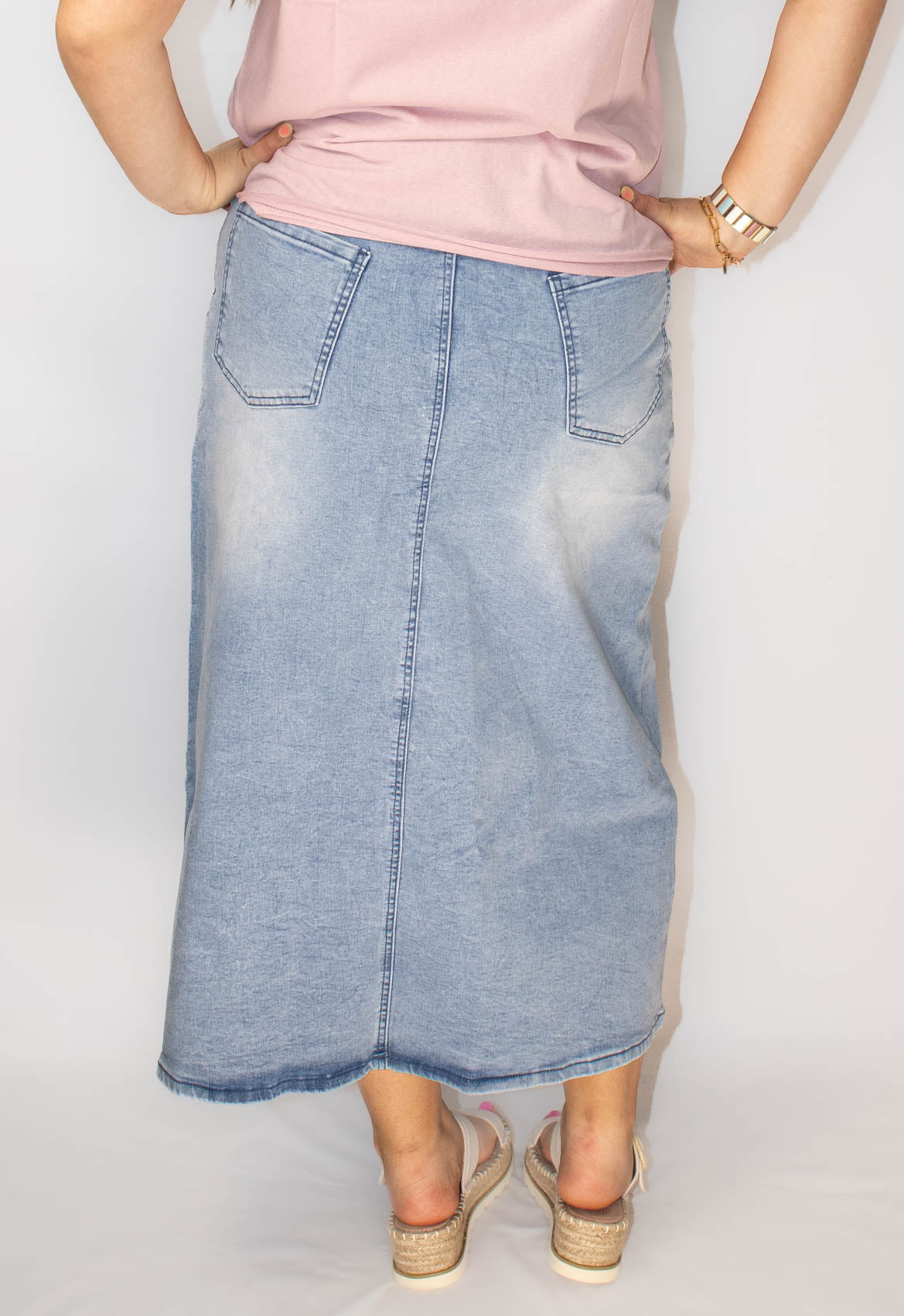 Light Wash Belted High Waist Denim Skirt