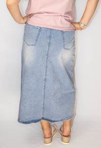 Light Wash Belted High Waist Denim Skirt