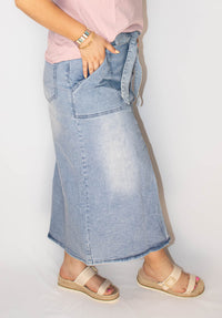 Light Wash Belted High Waist Denim Skirt