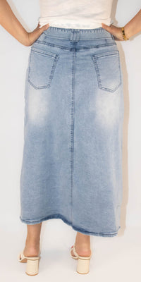 Light Wash Belted High Waist Denim Skirt