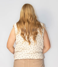 Floral Print Quilted Vest With Contrast Binding and Pockets