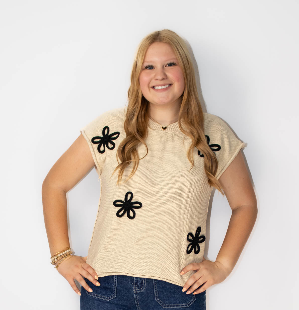 Embroidery Soft Sweater Vest Top