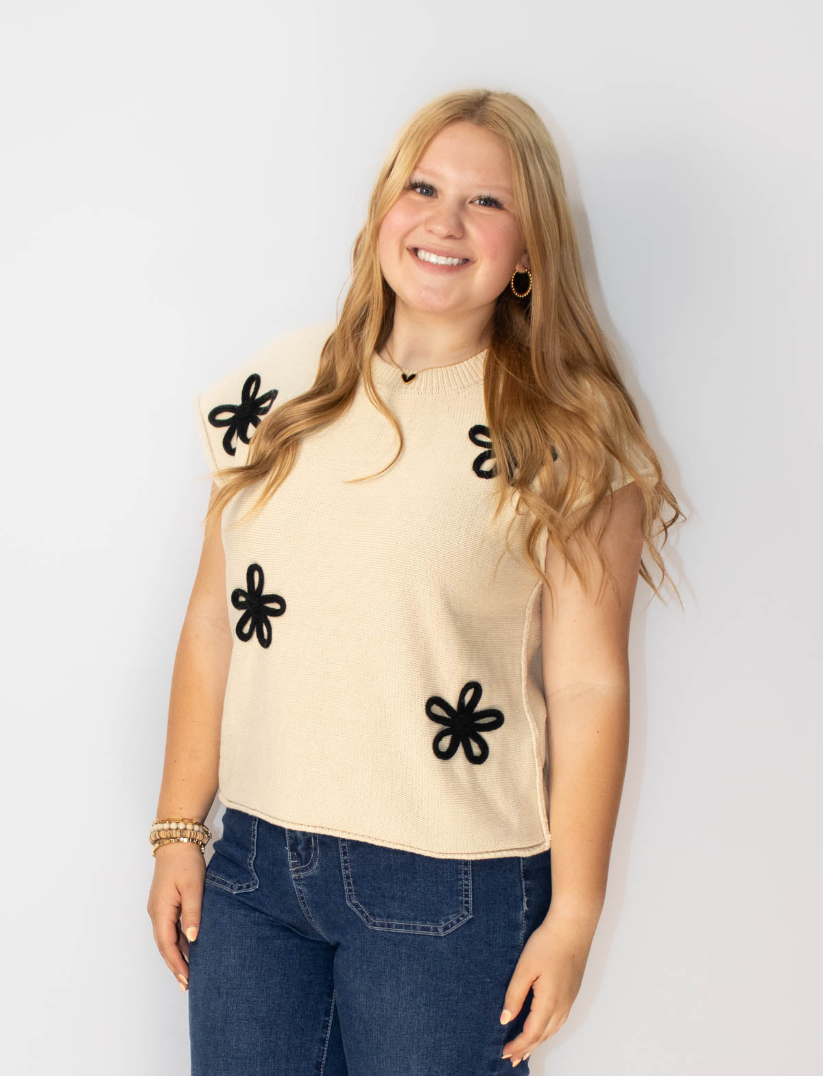 Embroidery Soft Sweater Vest Top