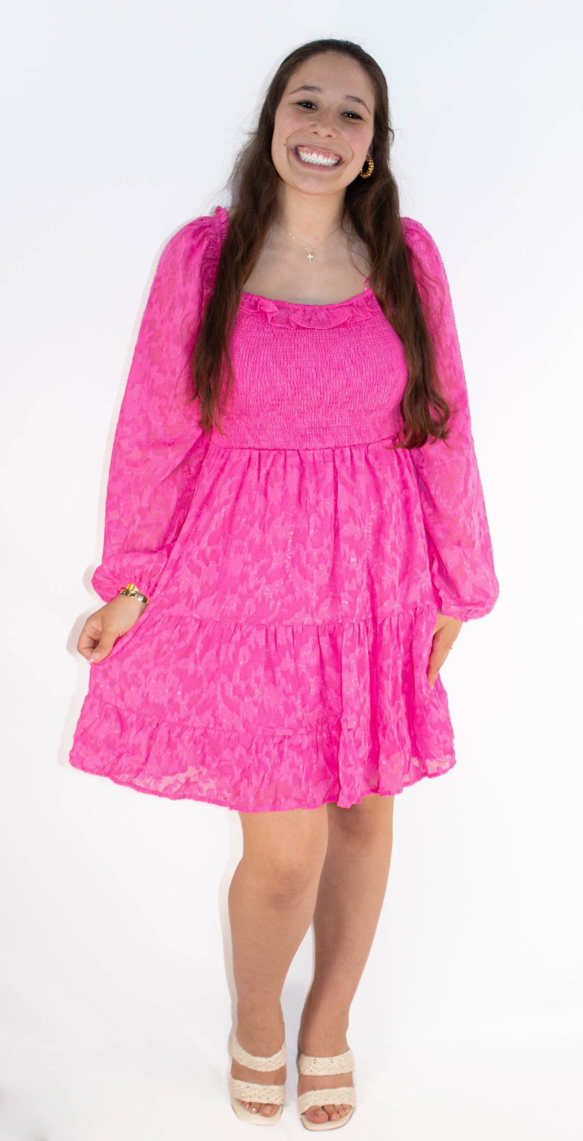 Hot Pink Long Sleeve Dress