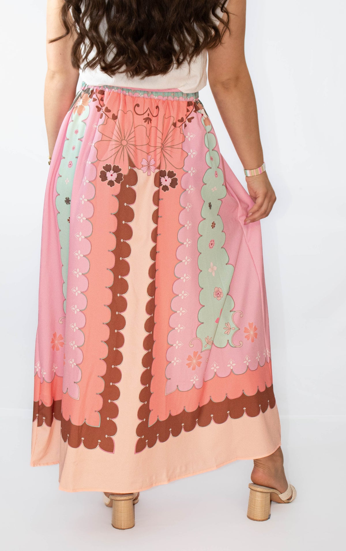 Pastel Pink Colorblock Maxi Skirt