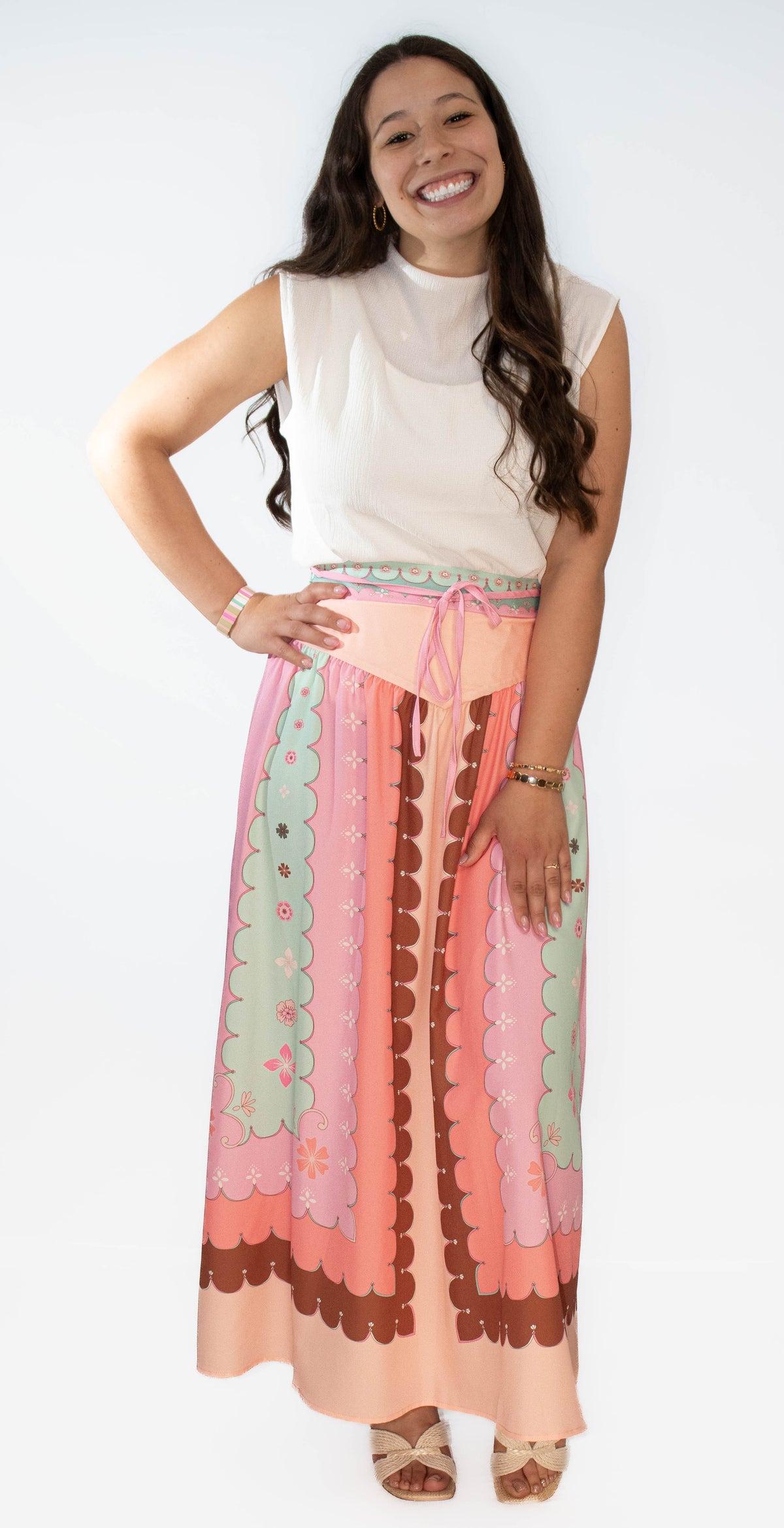 Pastel Pink Colorblock Maxi Skirt