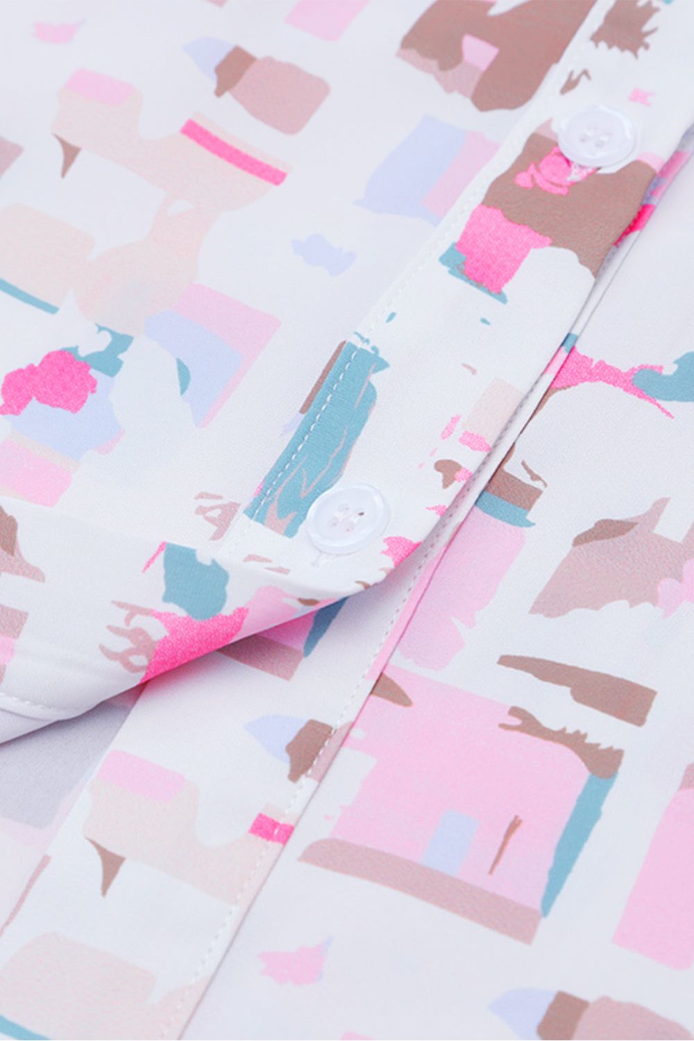 Multicolor Printed Collared Neck Long Sleeve Shirt