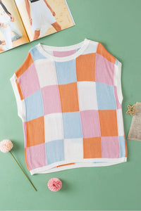 Checkered Color Block Top