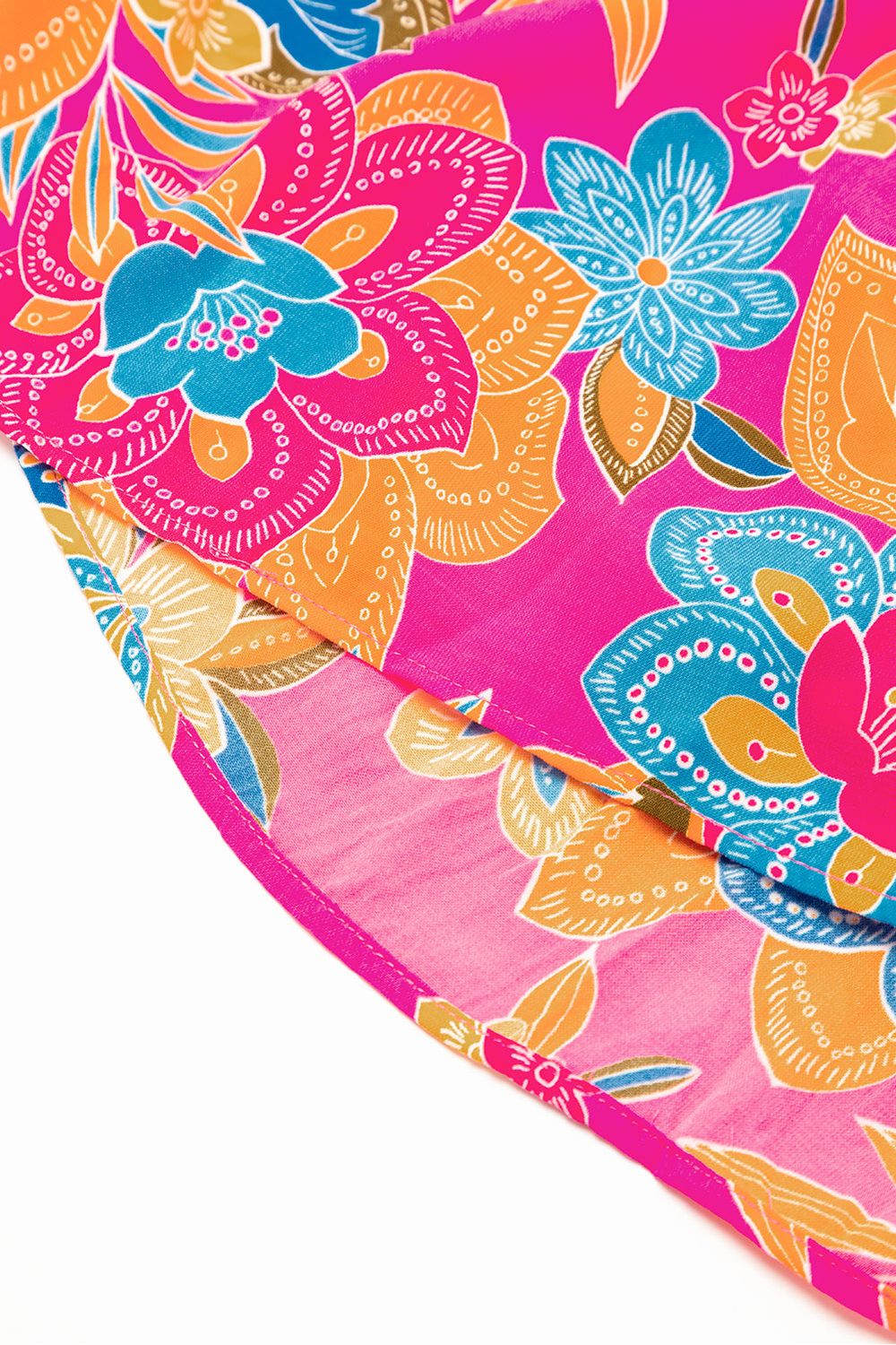 Pink Floral V Neck Ruffle Tiered Dress