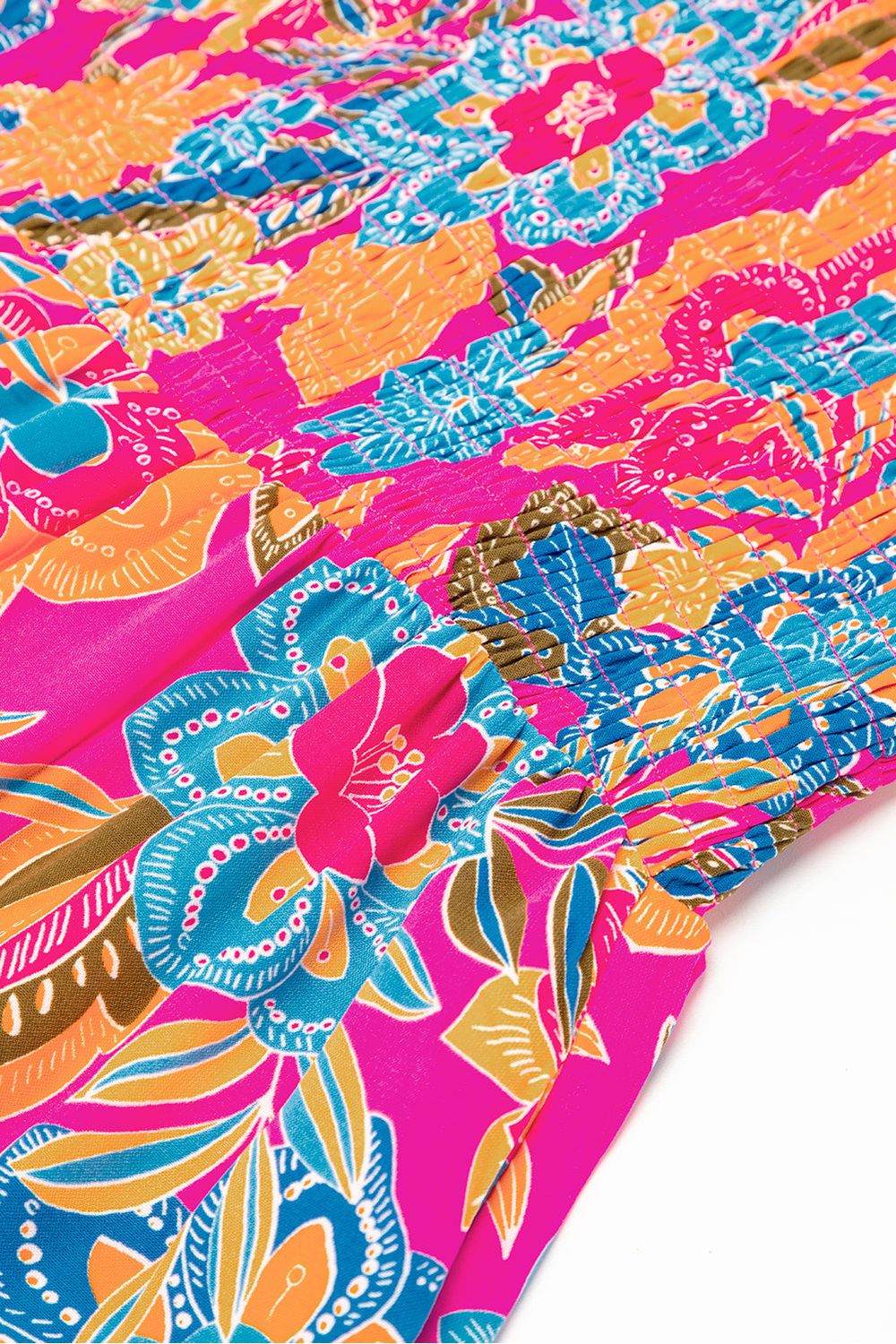 Pink Floral V Neck Ruffle Tiered Dress