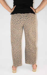 Leopard Print Drawstring Waist Wide Leg Jeans