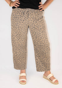 Leopard Print Drawstring Waist Wide Leg Jeans