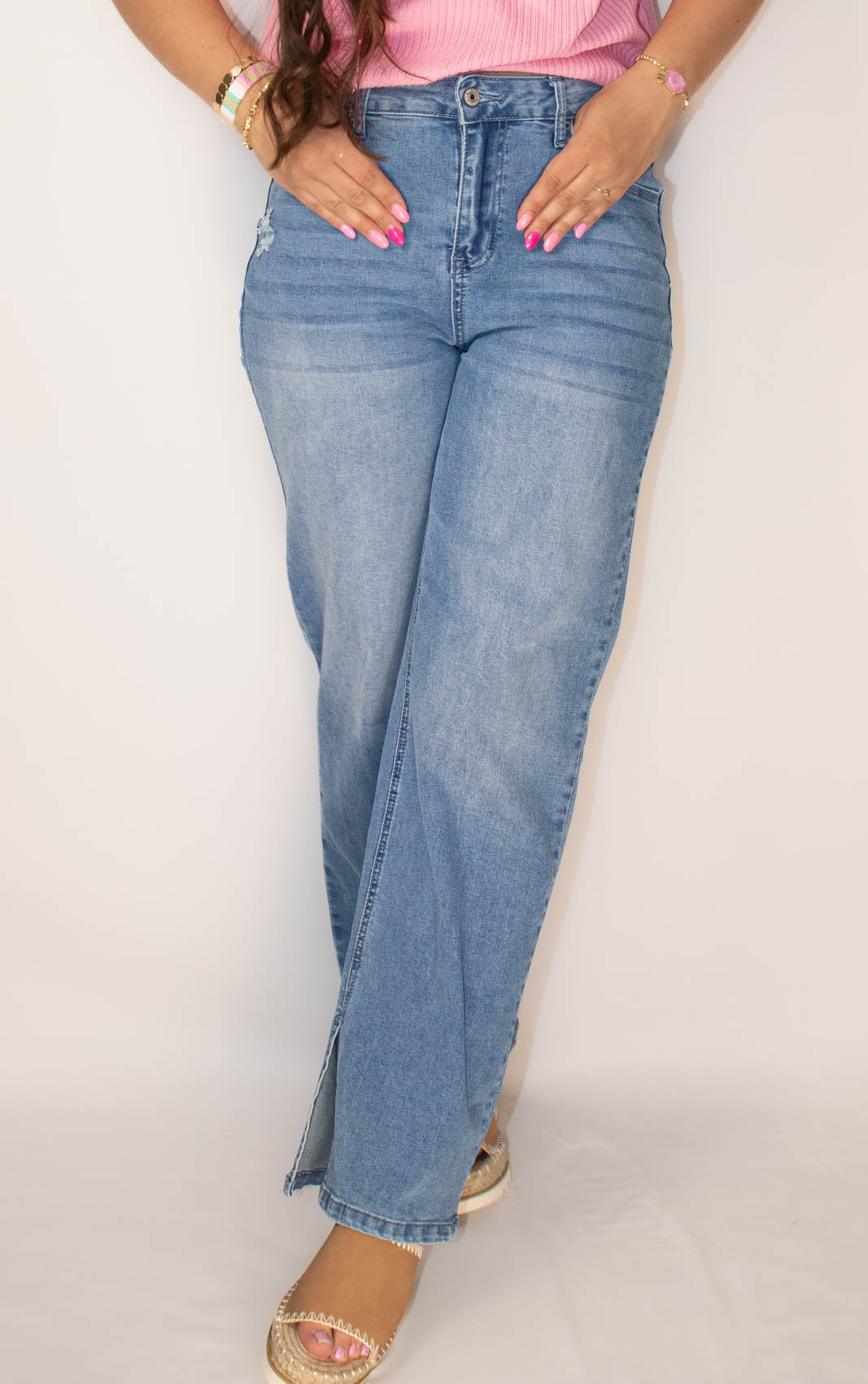 Ripped High Slit Jeans