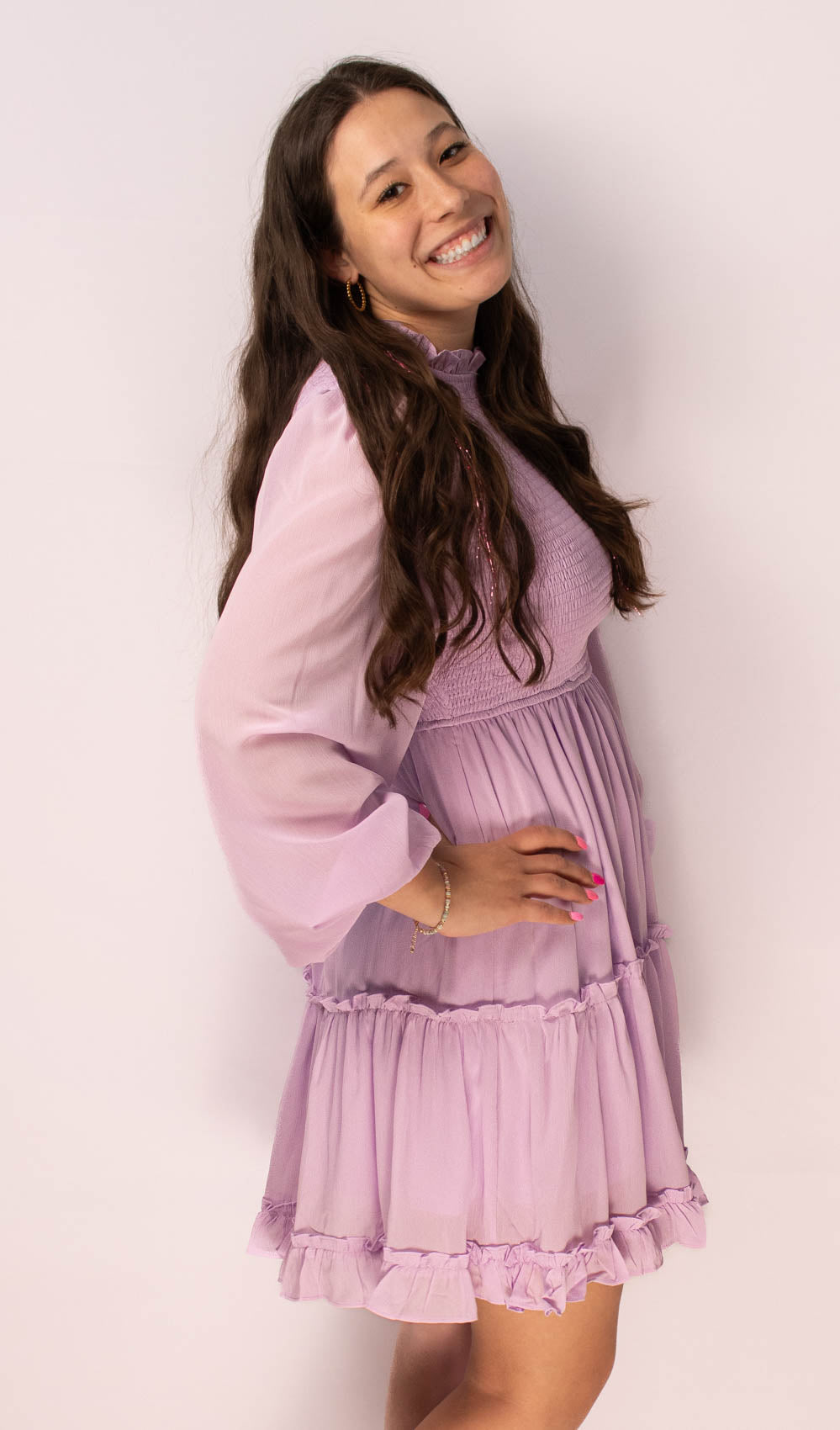 Long Sleeve Smocked Dress-Lilac