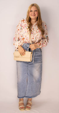 Multicolor Printed Collared Neck Long Sleeve Shirt