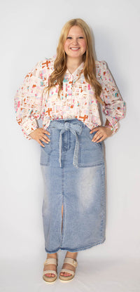 Multicolor Printed Collared Neck Long Sleeve Shirt