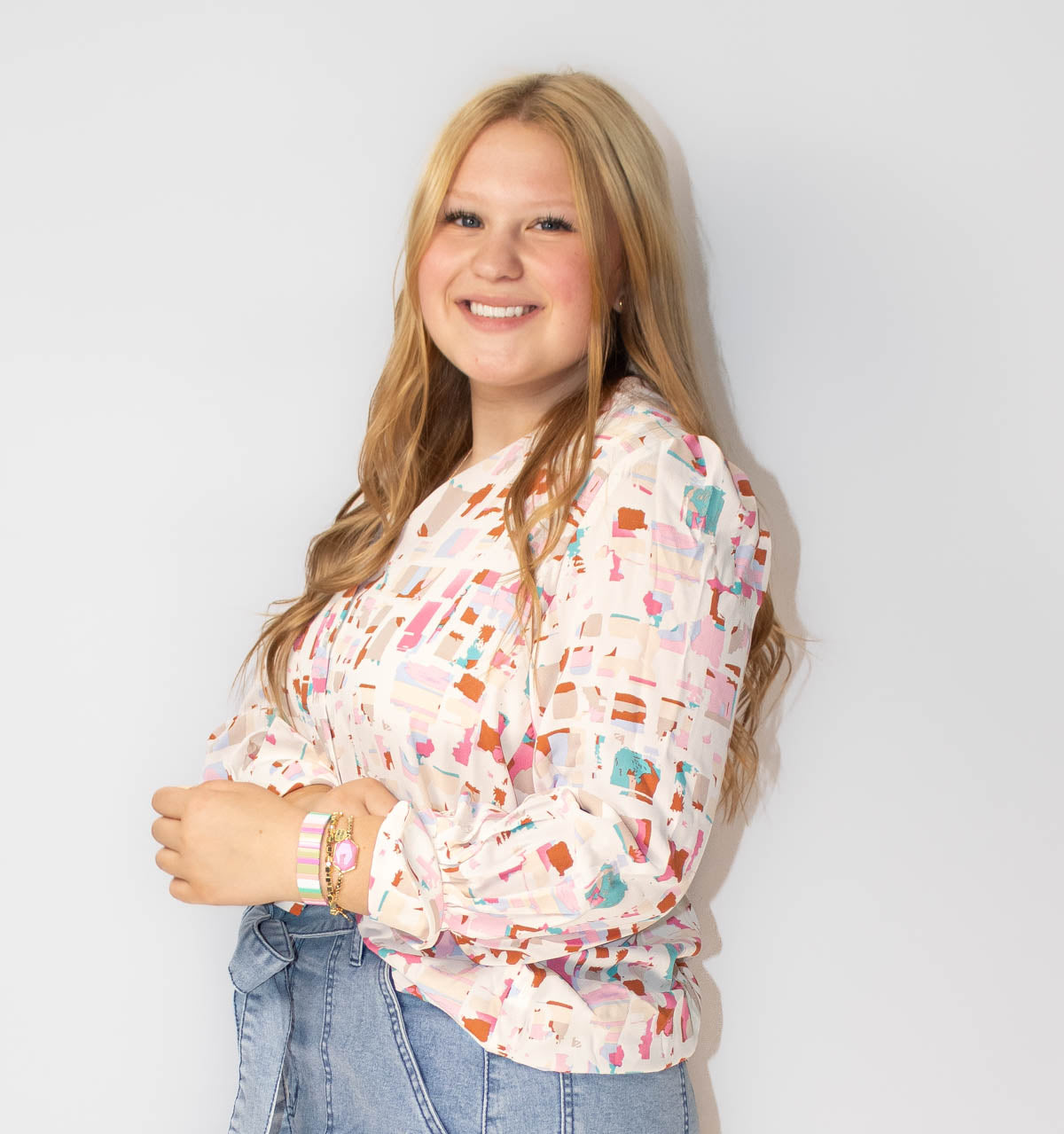 Multicolor Printed Collared Neck Long Sleeve Shirt